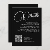 Zwart en Wit Script Trouwdetails RSVP Kaart (Voorkant / Achterkant)