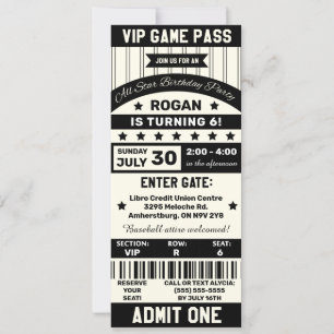 Zwart en Wit Sportteam Ticket Verjaardagsfeestje Kaart