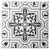 Zwart en wit  Stencil Pattered Print Tegeltje (Voorkant)