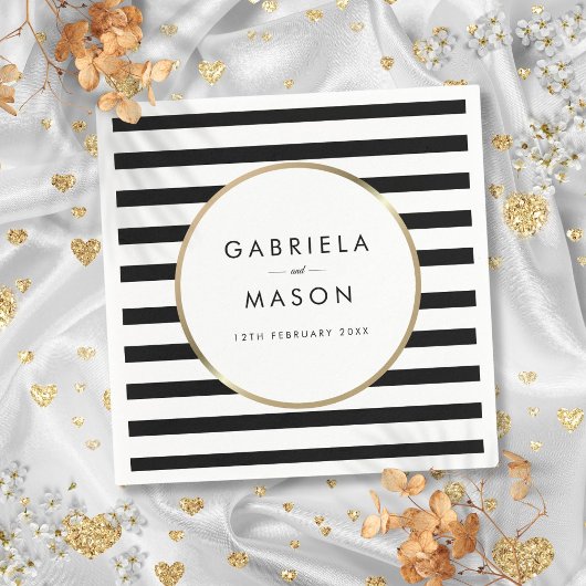 Zwart en wit streepjes chic gouden trouw servet