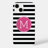 Zwart en wit Striped Patroon Hot Pink Monogram Case-Mate iPhone Case (Achterkant)