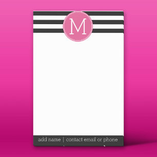 Zwart en wit Striped Patroon Hot Pink Monogram Post-it® Notes