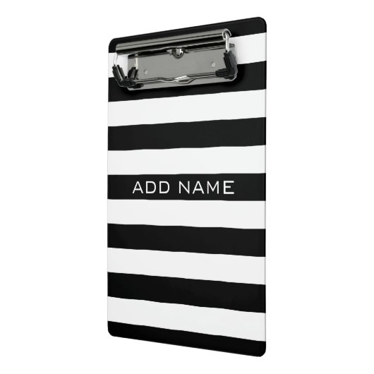 Zwart en wit Striped Patroon met naam Mini Klembord (Angled2)