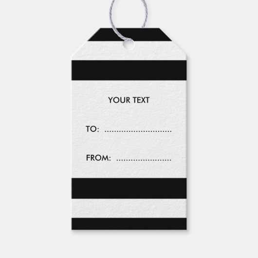 Zwart en wit Stripes Patroon, zwart monogram Cadeaulabel (Voorkant)