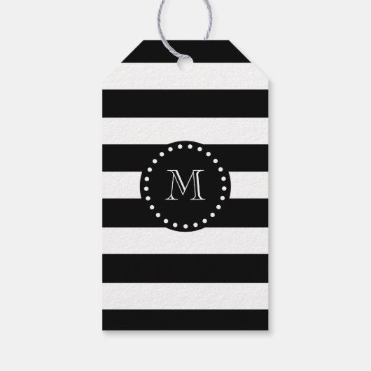 Zwart en wit Stripes Patroon, zwart monogram Cadeaulabel (Achterkant)