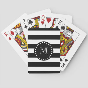 Zwart en wit Stripes Patroon, zwart monogram Pokerkaarten