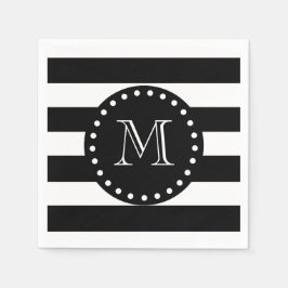 Zwart en wit Stripes Patroon, zwart monogram Servet