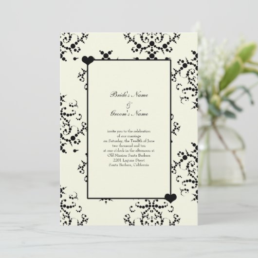 Zwart en wit trouwuitnodigingen kaart (Staand voorkant)