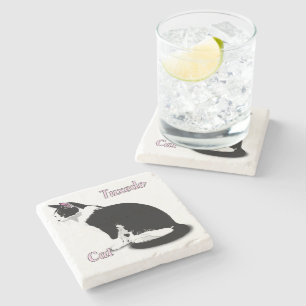 Zwart en Wit Tuxedo Kat Persoonlijk Stenen Onderzetter