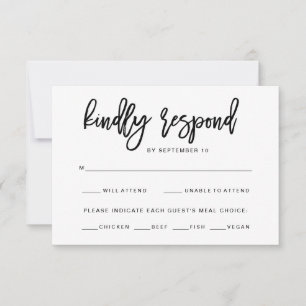 Zwart en wit typografie Maaltijdkeuze RSVP Kaartje
