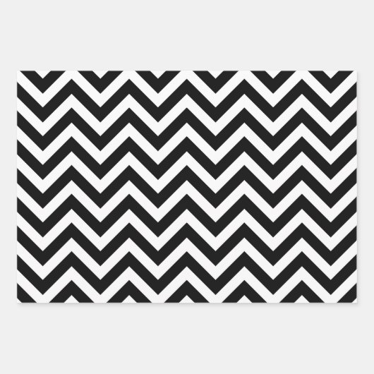 Zwart en Wit Verschillende Maten Chevron Inpakpapier Vel (Voorkant 2)