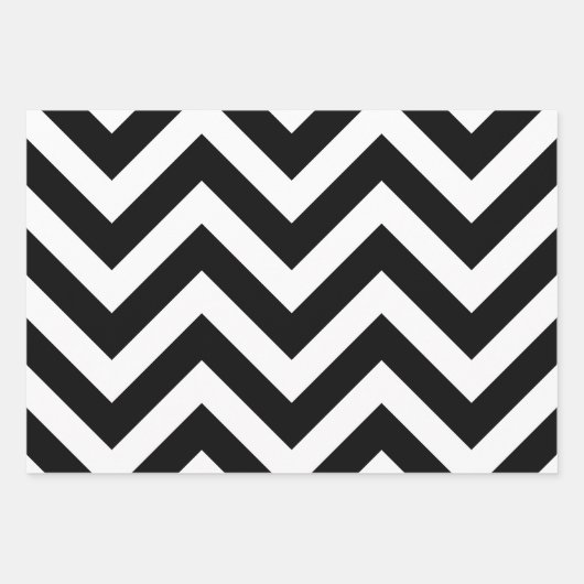 Zwart en Wit Verschillende Maten Chevron Inpakpapier Vel (Voorkant)