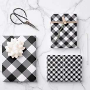 Zwart en Wit Verschillende Maten Diagonaal Gingham Inpakpapier Vel