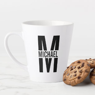 Zwart en wit Vet Monogram en naam Latte Mok