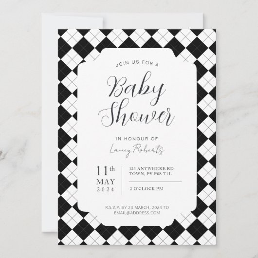 Zwart en Wit Vierkant Argyle Geslacht Neutraal Kaart (Voorkant)