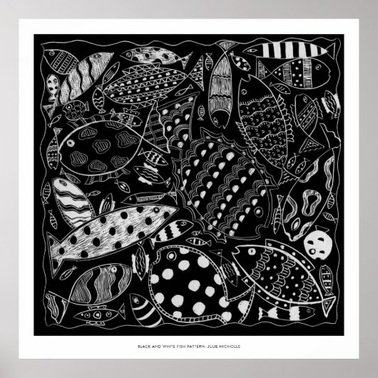 Zwart en wit vispatroon Moderne Art Print (Voorkant)