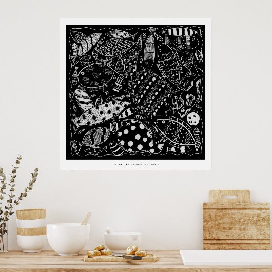 Zwart en wit vispatroon Moderne Art Print (Keuken)