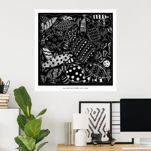 Zwart en wit vispatroon Moderne Art Print (Thuiskantoor)