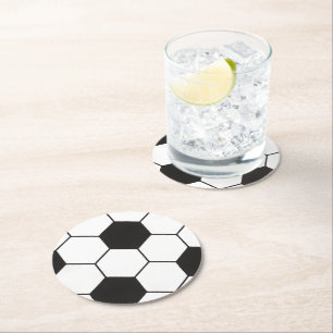 Zwart en Wit Voetbal Patroon Geometrisch Ronde Kartonnen Onderzetter