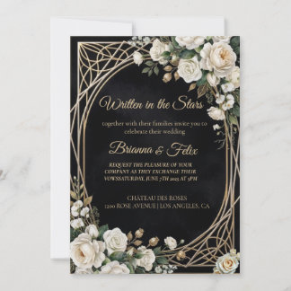 Zwart en wit Waterverf Bloemen Huwelijk Kaart
