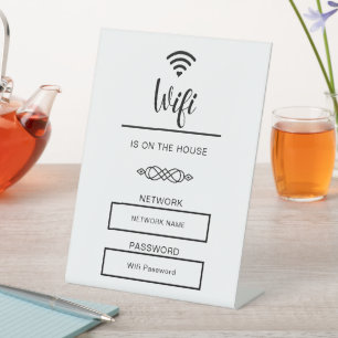 Zwart en Wit Wifi-wachtwoord voor thuis Reclamebord Met Voetstuk