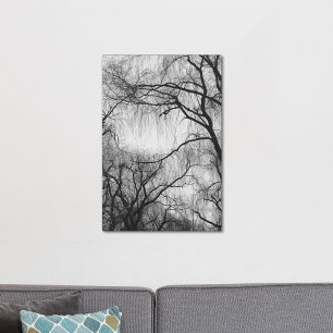 Zwart en wit Willow Tree Branden Canvas afdrukken
