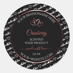 Zwart en wit Word Cloud Productlabel Rood hart Ronde Sticker