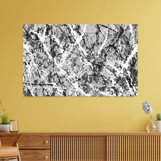 ZWART EN WIT XXV - Action painting -Abstract- Canvas Afdruk (Insitu (Woonkamer))