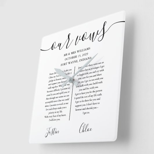 Zwart en wit zijn en haar bruiloft geloften vierkante klok (Hoek)