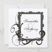 Zwart en Wit Zilver Swirl Bruiloft Uitnodigingen (Voorkant)