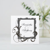 Zwart en Wit Zilver Swirl Bruiloft Uitnodigingen (Staand voorkant)