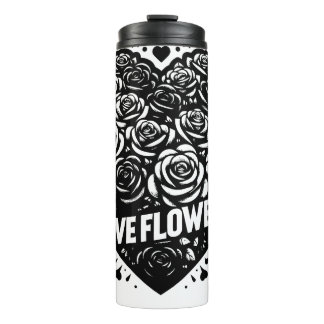 Zwart en Witte Bloemenliefde Thermosbeker