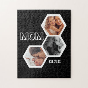 Zwart en Witte Moeder Opgericht Hexagon 3 foto Legpuzzel