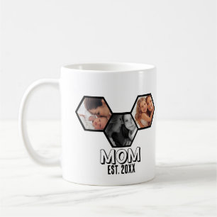 Zwart en Witte Moeder Opgerichte Hexagoon 3 foto Koffiemok