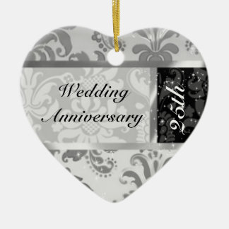 Zwart en zilver 25th Wedding Jubileum Ornament