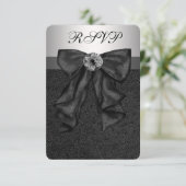 Zwart en Zilver Bat Mitzvah RSVP Kaartje (Staand voorkant)