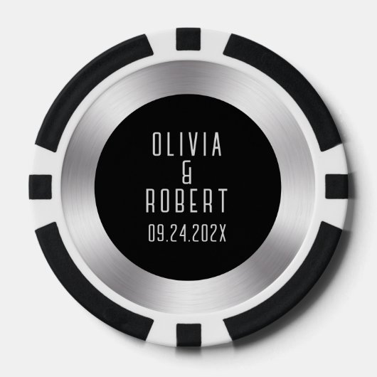 Zwart en zilver bruiloft poker chips (Voorkant)