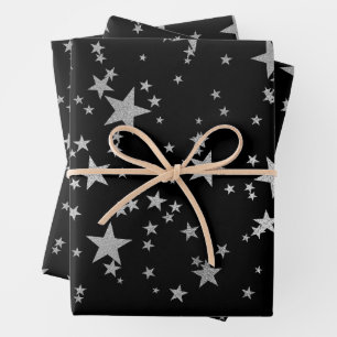 Zwart en Zilver Celestial Star Wrapping Papier Inpakpapier Vel