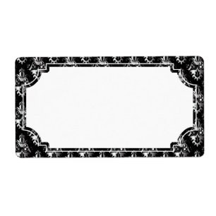 Zwart en zilver Damask Patroon Etiket