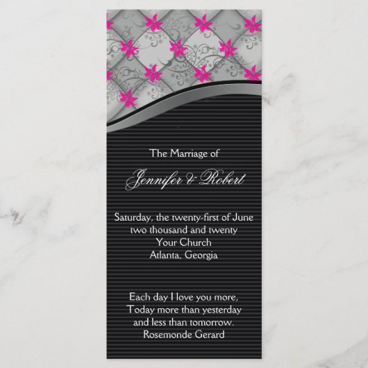 Zwart en Zilver Diamond Stripe Wedding Programma (Voorkant)