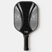 Zwart en Zilver Dynamische Strepen Damasks Pickleball Paddle (Voorkant)