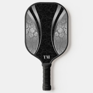 Zwart en Zilver Dynamische Strepen Damasks Pickleball Paddle