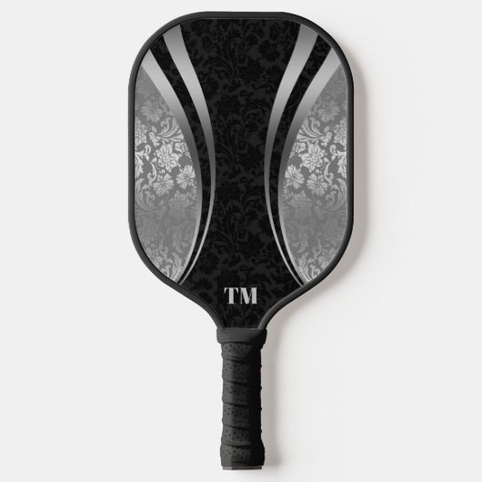 Zwart en Zilver Dynamische Strepen Damasks Pickleball Paddle (Voorkant)
