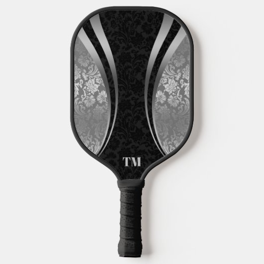 Zwart en Zilver Dynamische Strepen Damasks Pickleball Paddle (Achterkant)