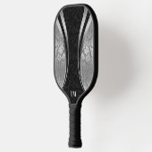 Zwart en Zilver Dynamische Strepen Damasks Pickleball Paddle (Links)