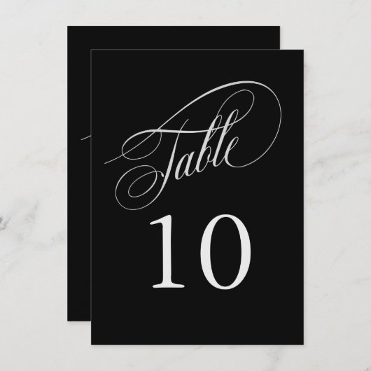 Zwart en zilver Elegant Calligraphy Table Numbers (Voorkant / Achterkant)