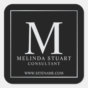 Zwart en zilver Elegant Monogram Business Vierkante Sticker