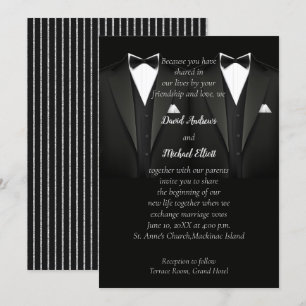 Zwart en Zilver Gay Tuxedo bruiloft uitnodiging