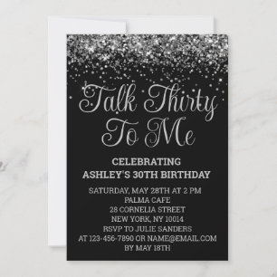 Zwart en zilver glitter 30e verjaardag Talk Thirty Kaart