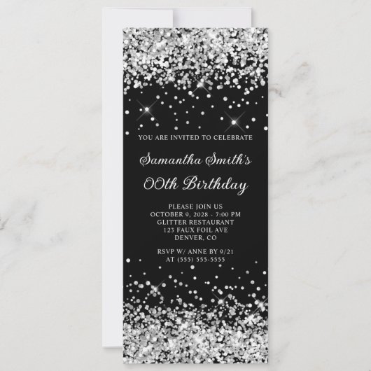 Zwart en Zilver Glitter Any Age Verjaardag Kaart (Voorkant)